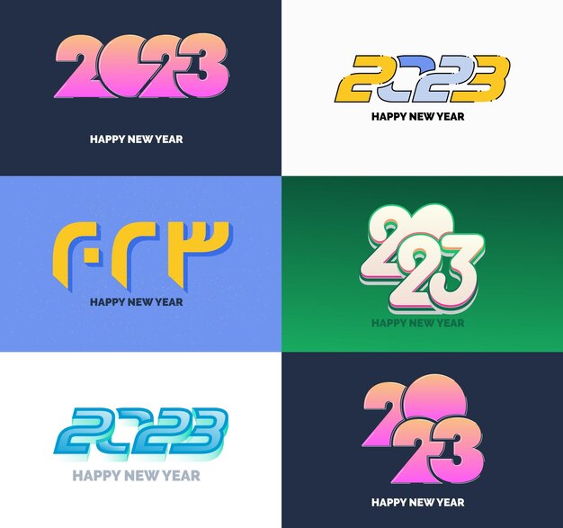 Gran conjunto de 2023 Feliz año nuevo diseño de texto de logotipo 2023 plantilla de diseño de número