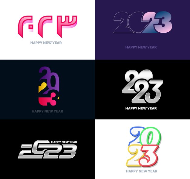 Gran conjunto de 2023 Feliz año nuevo diseño de texto de logotipo 2023 plantilla de diseño de número