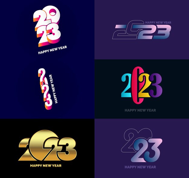 Gran conjunto de 2023 Feliz año nuevo diseño de texto de logotipo 2023 plantilla de diseño de número