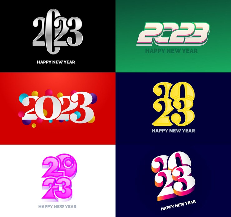 Vector gratuito gran conjunto de 2023 feliz año nuevo diseño de texto de logotipo 2023 plantilla de diseño de número