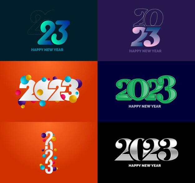 Gran conjunto de 2023 Feliz año nuevo diseño de texto de logotipo 2023 plantilla de diseño de número
