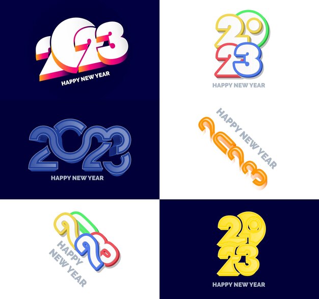 Gran conjunto de 2023 Feliz año nuevo diseño de texto de logotipo 2023 plantilla de diseño de número