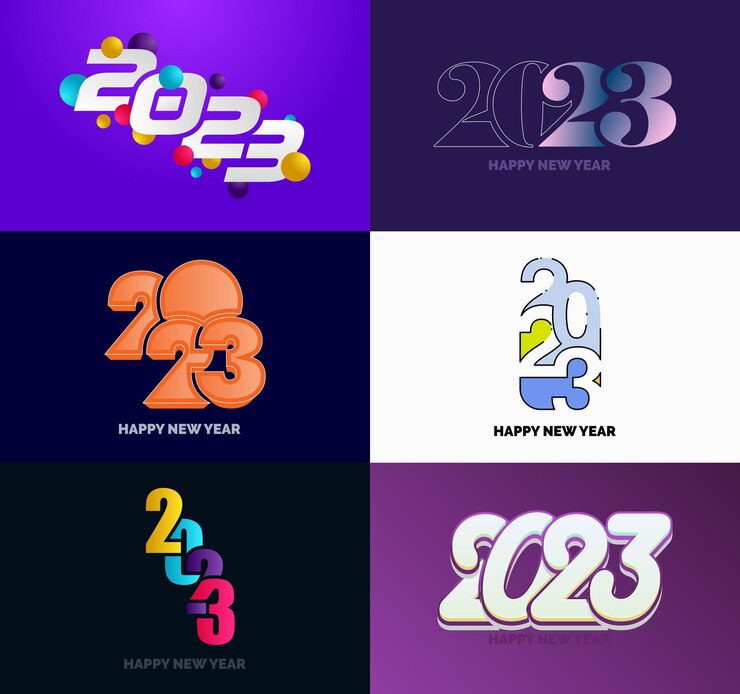 Vector gratuito gran conjunto de 2023 feliz año nuevo diseño de texto de logotipo 2023 plantilla de diseño de número