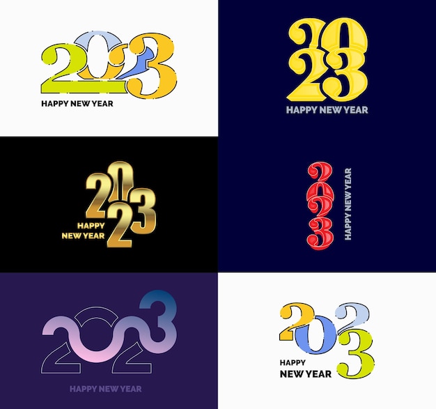 Vector gratuito gran conjunto de 2023 feliz año nuevo diseño de texto de logotipo 2023 plantilla de diseño de número