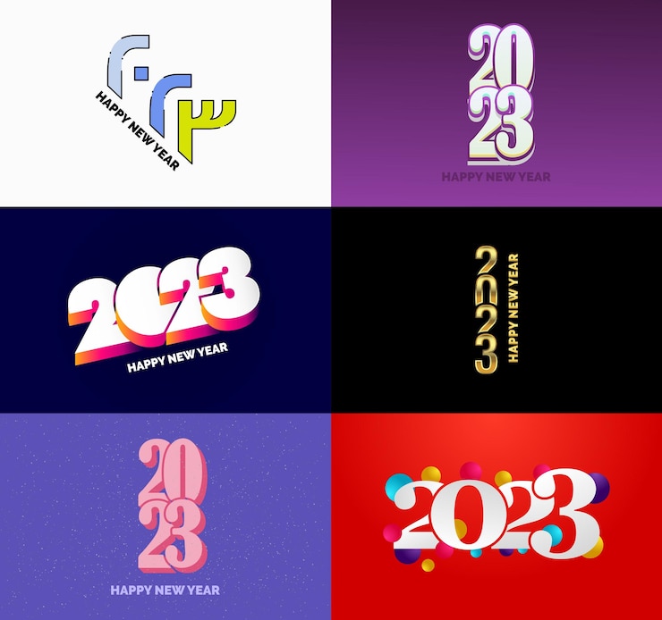 Vector gratuito gran conjunto de 2023 feliz año nuevo diseño de texto de logotipo 2023 plantilla de diseño de número