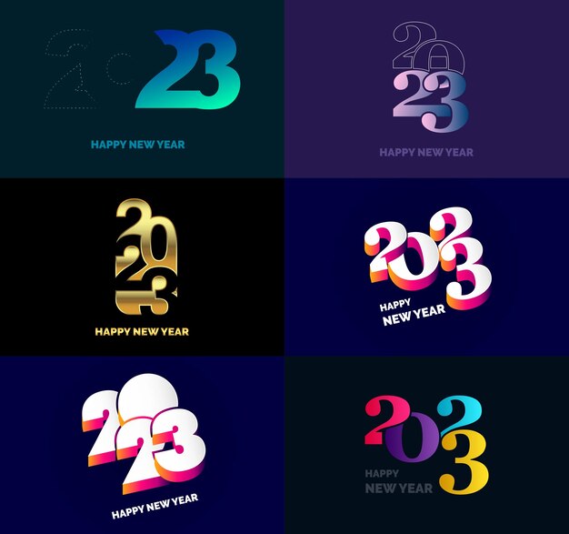 Gran conjunto de 2023 Feliz año nuevo diseño de texto de logotipo 2023 plantilla de diseño de número