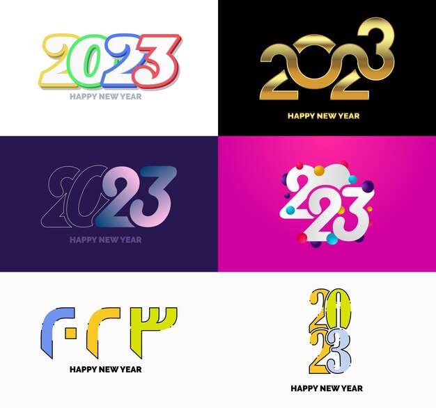 Gran conjunto de 2023 Feliz año nuevo diseño de texto de logotipo 2023 plantilla de diseño de número