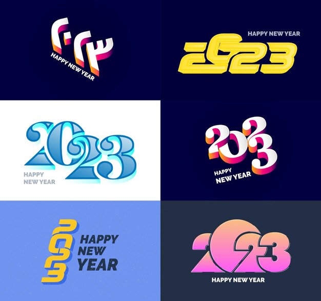 Gran conjunto de 2023 Feliz año nuevo diseño de texto de logotipo 2023 plantilla de diseño de número