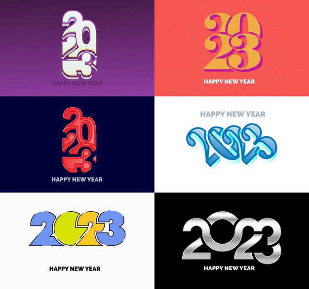 Gran conjunto de 2023 Feliz año nuevo diseño de texto de logotipo 2023 plantilla de diseño de número