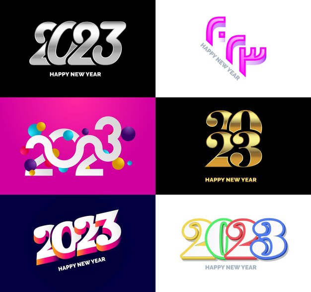 Gran conjunto de 2023 Feliz año nuevo diseño de texto de logotipo 2023 plantilla de diseño de número