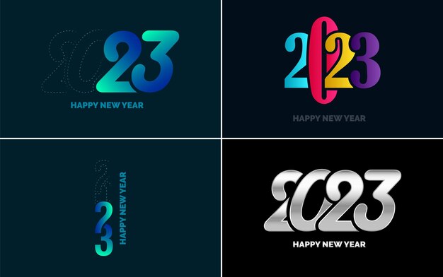 Gran conjunto 2023 Feliz año nuevo diseño de texto de logotipo negro 20 23 plantilla de diseño de números Colección de símbolos de 2023 Feliz año nuevo Año nuevo Ilustración vectorial