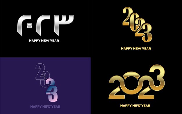 Gran conjunto 2023 Feliz año nuevo diseño de texto de logotipo negro 20 23 plantilla de diseño de números Colección de símbolos de 2023 Feliz año nuevo Año nuevo Ilustración vectorial