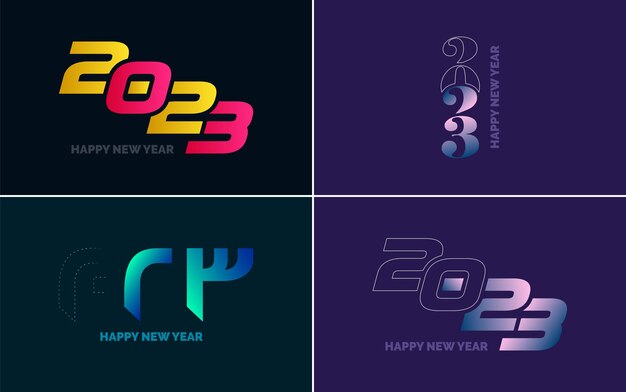 Gran conjunto 2023 Feliz año nuevo diseño de texto de logotipo negro 20 23 plantilla de diseño de números Colección de símbolos de 2023 Feliz año nuevo Año nuevo Ilustración vectorial