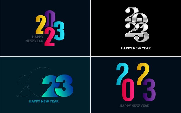 Gran conjunto 2023 Feliz año nuevo diseño de texto de logotipo negro 20 23 plantilla de diseño de números Colección de símbolos de 2023 Feliz año nuevo Año nuevo Ilustración vectorial