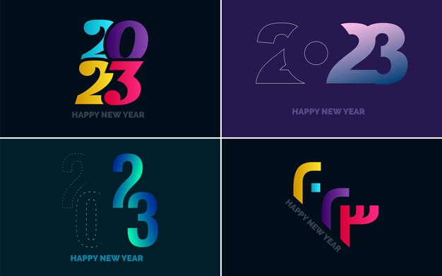 Gran conjunto 2023 Feliz año nuevo diseño de texto de logotipo negro 20 23 plantilla de diseño de números Colección de símbolos de 2023 Feliz año nuevo Año nuevo Ilustración vectorial