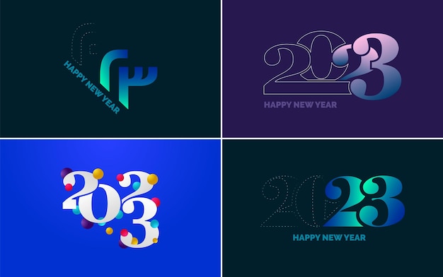 Gran conjunto 2023 Feliz año nuevo diseño de texto de logotipo negro 20 23 plantilla de diseño de números Colección de símbolos de 2023 Feliz año nuevo Año nuevo Ilustración vectorial