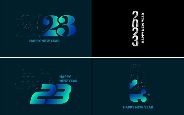 Gran conjunto 2023 Feliz año nuevo diseño de texto de logotipo negro 20 23 plantilla de diseño de números Colección de símbolos de 2023 Feliz año nuevo Año nuevo Ilustración vectorial