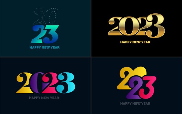 Gran conjunto 2023 Feliz año nuevo diseño de texto de logotipo negro 20 23 plantilla de diseño de números Colección de símbolos de 2023 Feliz año nuevo Año nuevo Ilustración vectorial