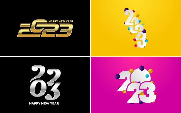 Vector gratuito gran conjunto 2023 feliz año nuevo diseño de texto de logotipo negro 20 23 plantilla de diseño de números colección de símbolos de 2023 feliz año nuevo año nuevo ilustración vectorial
