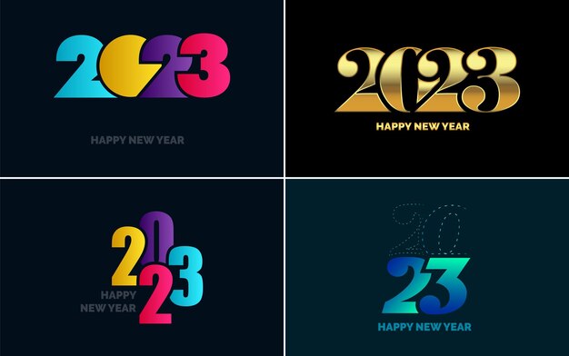 Gran conjunto 2023 Feliz año nuevo diseño de texto de logotipo negro 20 23 plantilla de diseño de números Colección de símbolos de 2023 Feliz año nuevo Año nuevo Ilustración vectorial