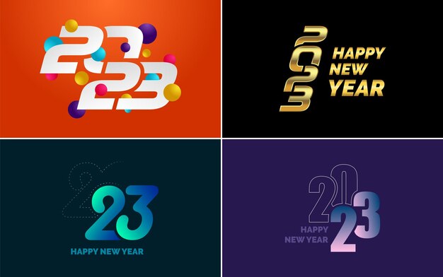 Gran conjunto 2023 Feliz año nuevo diseño de texto de logotipo negro 20 23 plantilla de diseño de números Colección de símbolos de 2023 Feliz año nuevo Año nuevo Ilustración vectorial