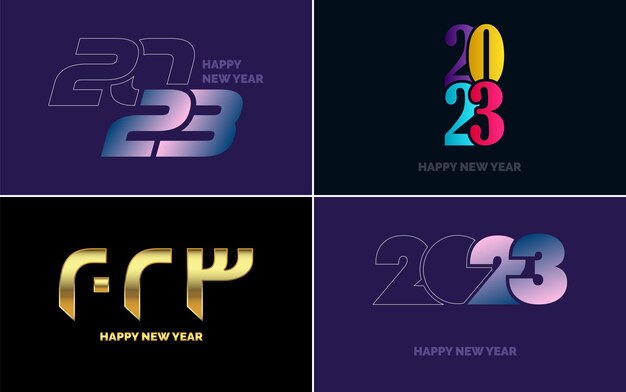 Gran conjunto 2023 Feliz año nuevo diseño de texto de logotipo negro 20 23 plantilla de diseño de números Colección de símbolos de 2023 Feliz año nuevo Año nuevo Ilustración vectorial