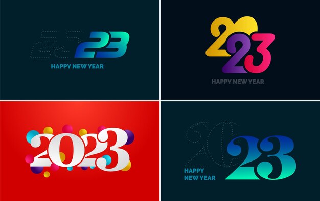 Gran conjunto 2023 Feliz año nuevo diseño de texto de logotipo negro 20 23 plantilla de diseño de números Colección de símbolos de 2023 Feliz año nuevo Año nuevo Ilustración vectorial