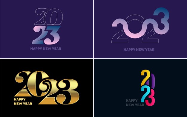 Gran conjunto 2023 Feliz año nuevo diseño de texto de logotipo negro 20 23 plantilla de diseño de números Colección de símbolos de 2023 Feliz año nuevo Año nuevo Ilustración vectorial