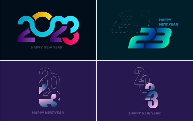 Gran conjunto 2023 Feliz año nuevo diseño de texto de logotipo negro 20 23 plantilla de diseño de números Colección de símbolos de 2023 Feliz año nuevo Año nuevo Ilustración vectorial