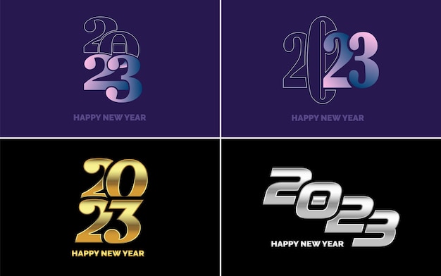 Gran conjunto 2023 feliz año nuevo diseño de texto de logotipo negro 20 23 plantilla de diseño de números colección de símbolos de 2023 feliz año nuevo año nuevo ilustración vectorial