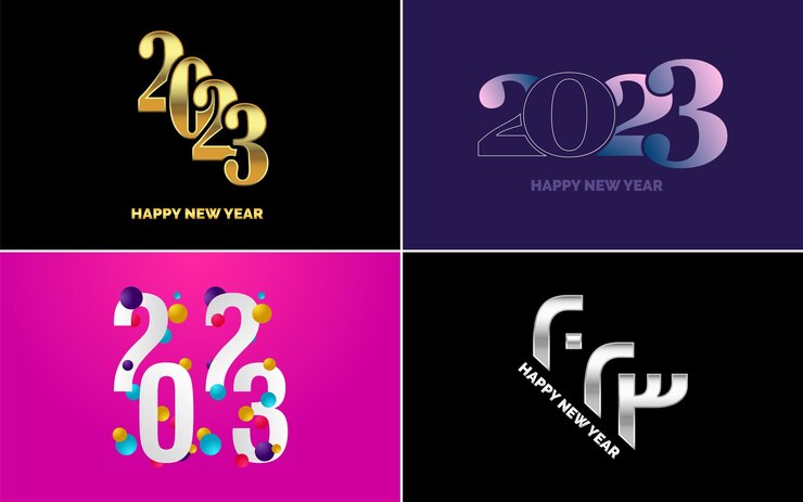 Vector gratuito gran conjunto 2023 feliz año nuevo diseño de texto de logotipo negro 20 23 plantilla de diseño de números colección de símbolos de 2023 feliz año nuevo año nuevo ilustración vectorial