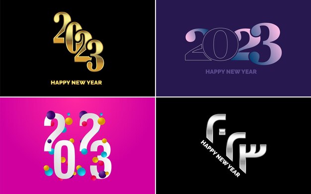 Gran conjunto 2023 Feliz año nuevo diseño de texto de logotipo negro 20 23 plantilla de diseño de números Colección de símbolos de 2023 Feliz año nuevo Año nuevo Ilustración vectorial