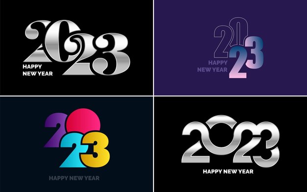 Gran conjunto 2023 Feliz año nuevo diseño de texto de logotipo negro 20 23 plantilla de diseño de números Colección de símbolos de 2023 Feliz año nuevo Año nuevo Ilustración vectorial
