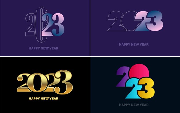 Gran conjunto 2023 Feliz año nuevo diseño de texto de logotipo negro 20 23 plantilla de diseño de números Colección de símbolos de 2023 Feliz año nuevo Año nuevo Ilustración vectorial