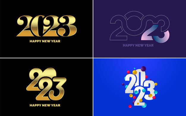 Gran conjunto 2023 Feliz año nuevo diseño de texto de logotipo negro 20 23 plantilla de diseño de números Colección de símbolos de 2023 Feliz año nuevo Año nuevo Ilustración vectorial