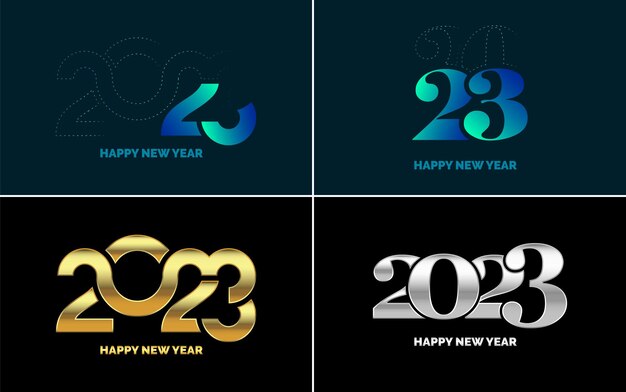 Gran conjunto 2023 Feliz año nuevo diseño de texto de logotipo negro 20 23 plantilla de diseño de números Colección de símbolos de 2023 Feliz año nuevo Año nuevo Ilustración vectorial