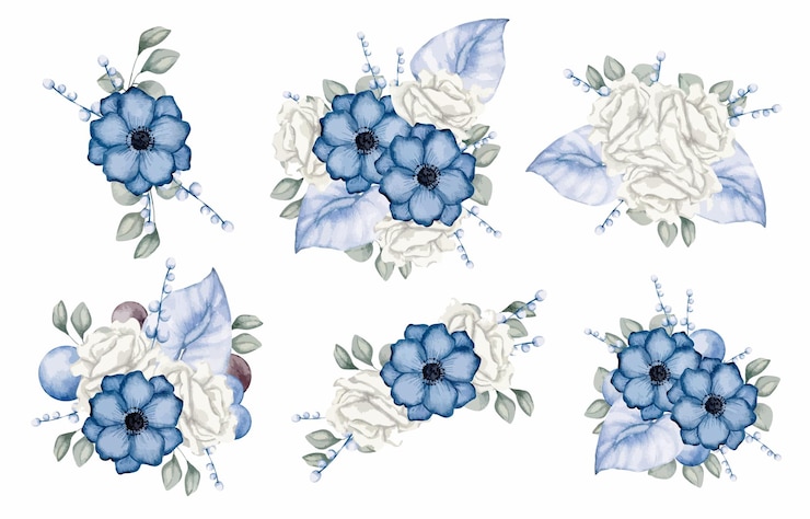Vector gratuito gran conjunto botánico de flores silvestres conjunto de piezas separadas y unidas a un hermoso ramo de flores en estilo de colores de agua en la ilustración de vector plano de fondo blanco