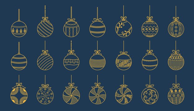 Gran conjunto de diseño de símbolos de adorno de Navidad de oro para la decoración de Navidad