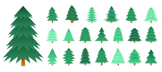 Gran conjunto de diseños de árboles de navidad en diferentes diseños.