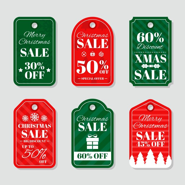 Gran conjunto de etiquetas de Navidad de vacaciones de diseño plano