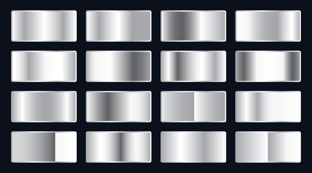 Gran conjunto de gradientes de plata brillante ilustración vectorial