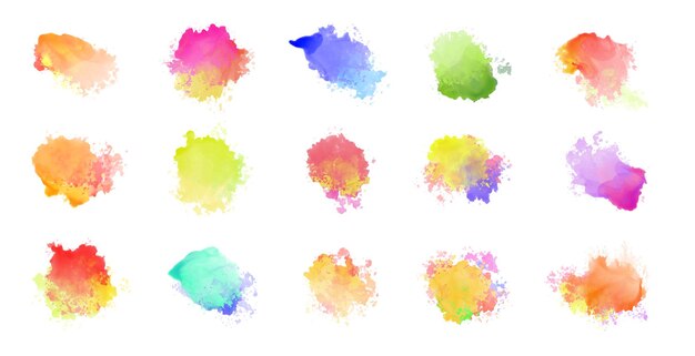 Gran conjunto de manchas de colores acuarelas