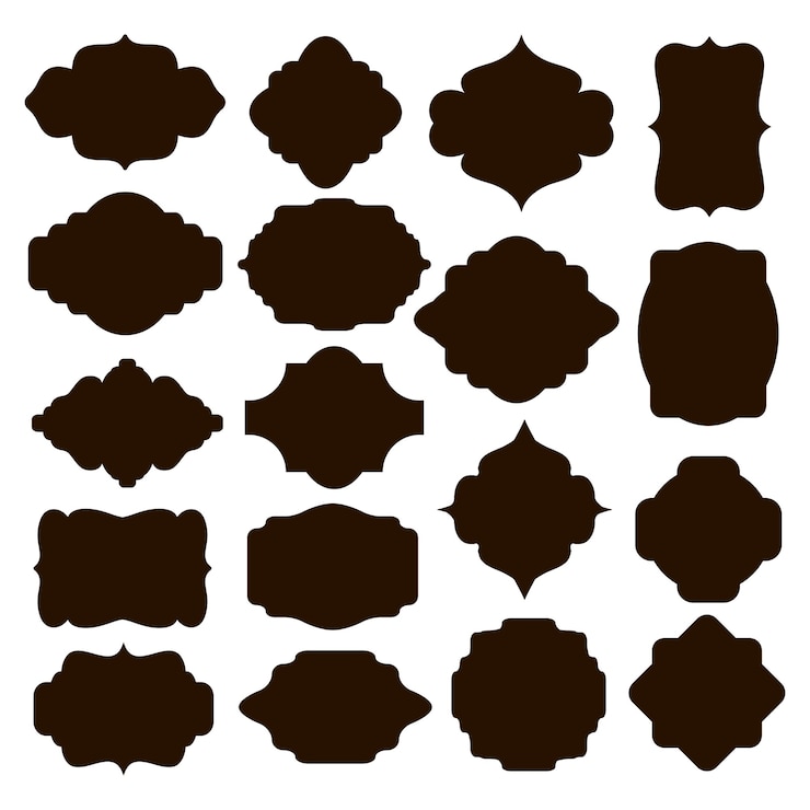 Vector gratuito gran conjunto de marcos de silueta negra vectorial o cartuchos para insignias en formas y diseños simétricos curvos y redondeados clásicos ornamentados