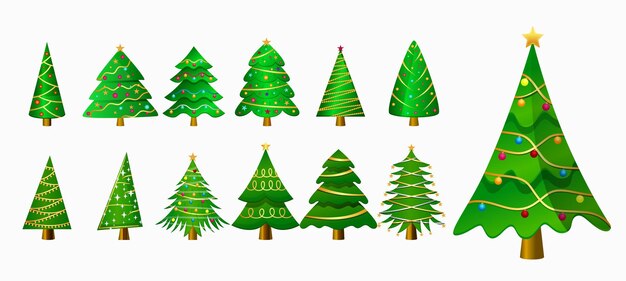 Gran conjunto de pino verde para vacaciones de navidad o diseño de año nuevo