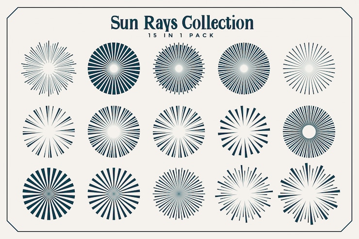 Vector gratuito gran conjunto de rayos de sol y rayos en muchos estilos.