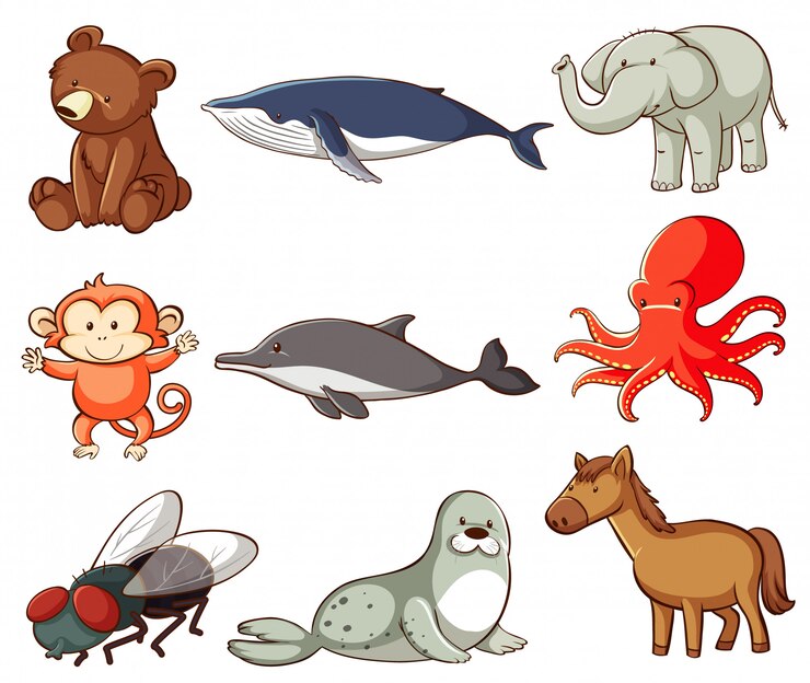 Vector gratuito gran conjunto de vida silvestre con muchos tipos de animales.