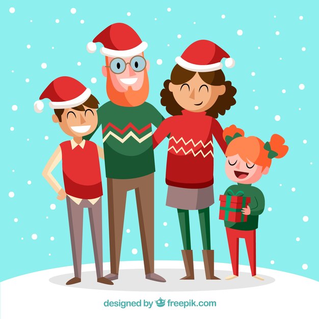 Gran familia amorosa en la nieve
