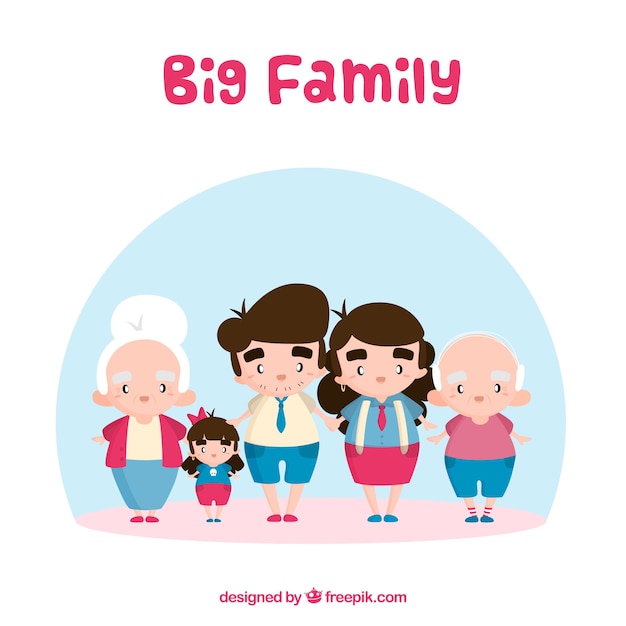 Gran familia feliz con diseño plano