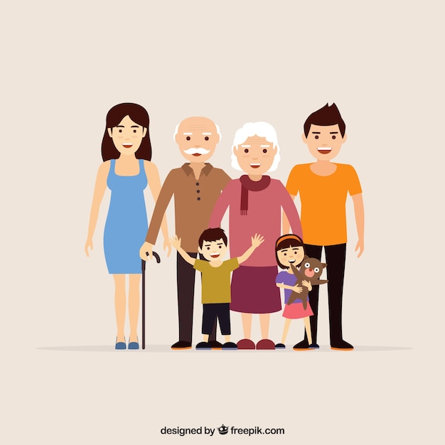 Vector gratuito gran familia feliz con diseño plano