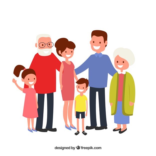 Gran familia feliz con diseño plano